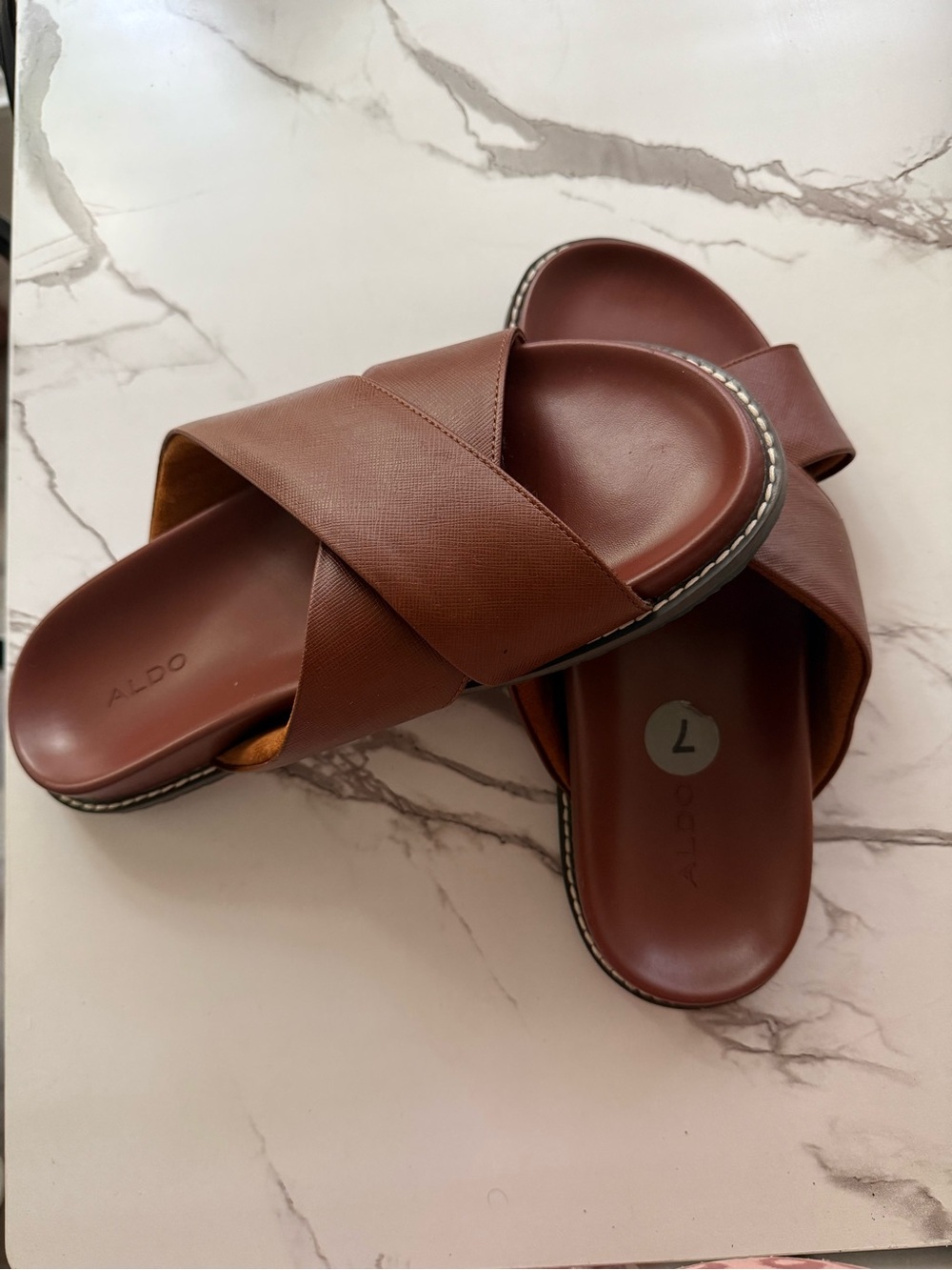 ALDO men’s Brown Cross-Strap Slide Sandals